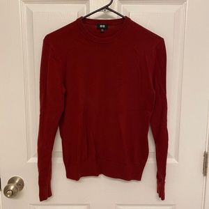 Extra Fine Merino Crew Neck Long-Sleeve Sweater, size XS, dark red, 100% wool